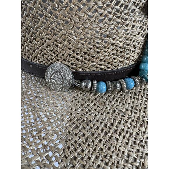 Stetson Straw Western Hat Turquoise Beaded Band Cowboy S/M